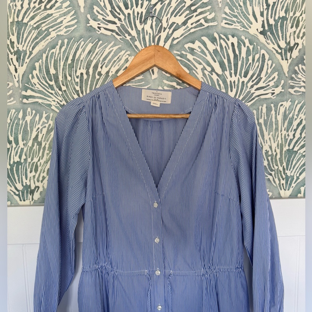 Trovata Birds of Paradis Blue and White Striped Ainsley B Dress in Women’s S - Picture 3 of 5